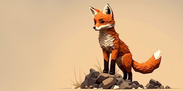 Standing fox isolated on a white background Generative AI illustration A forest animal Horizontal