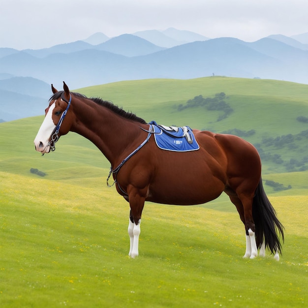 Standing horse on the hills