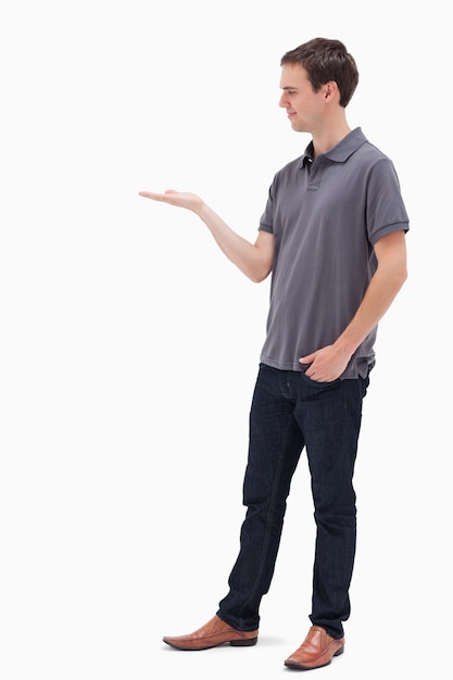 Standing man presenting