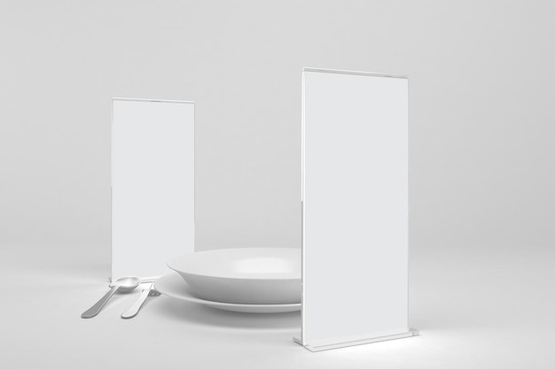 Standing Menus With Cutlery Left Side In White Background