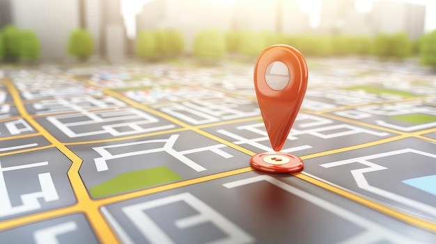 지도적 풍경 속에서 보이는 빨간색 GPS 마커는 관심이나 중요성을 나타니다. 그 활기찬 색은 눈을 사로잡고 사용자를 지도에 더 깊이 파고들도록 초대합니다.