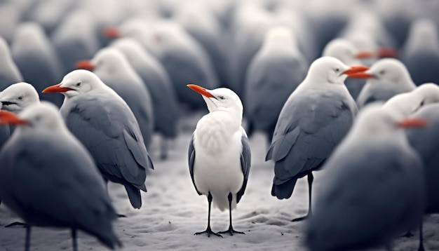 Standing Out from the Crowd White Bird Standing Between Many other