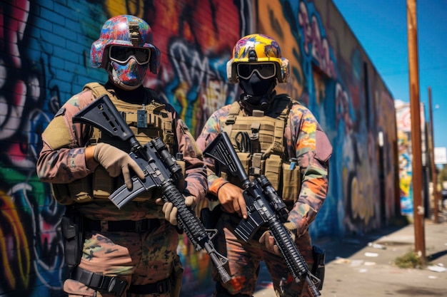 standing police patrolling in the streets