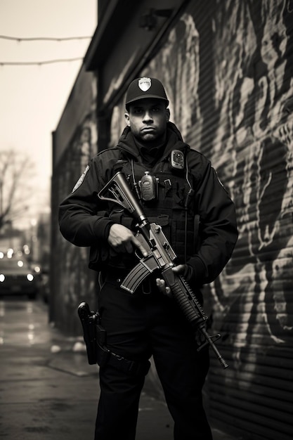 standing police patrolling in the streets