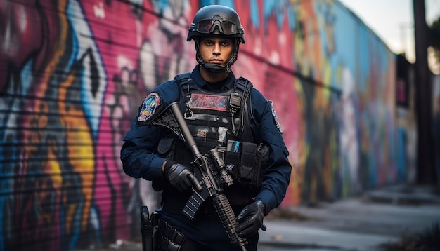 standing police patrolling in the streets