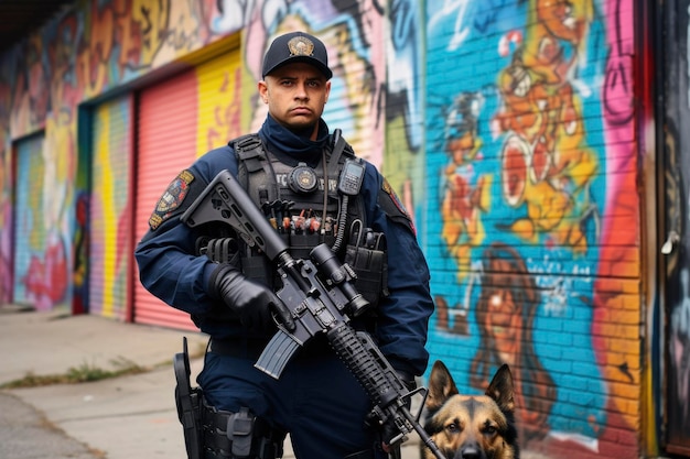 standing police patrolling in the streets