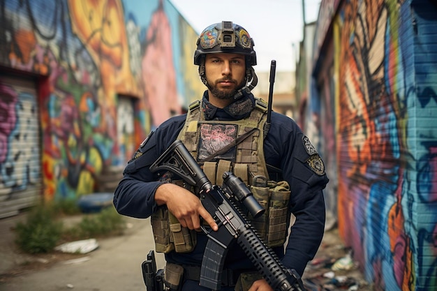 standing police patrolling in the streets