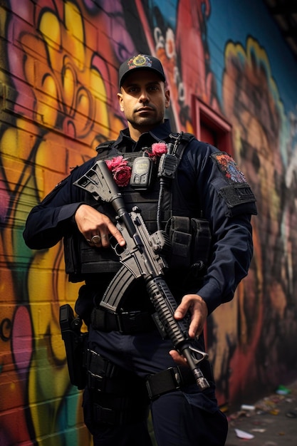 standing police patrolling in the streets