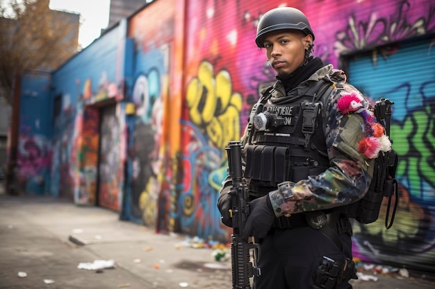 standing police patrolling in the streets