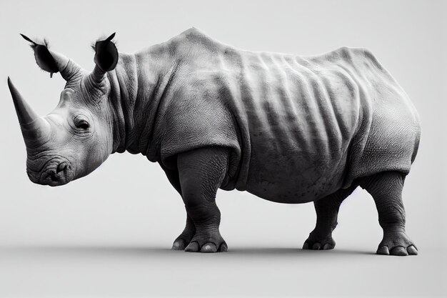 Standing rhino figure with ribbed folds on thick skin