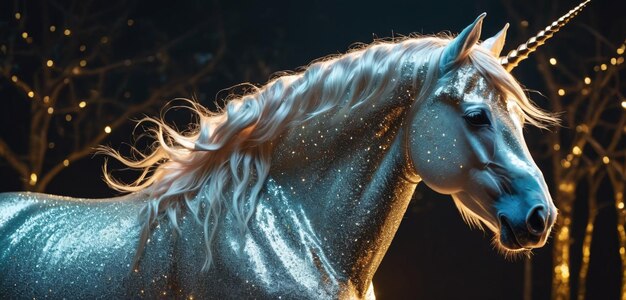 Photo a standing sparkling skin unicorn