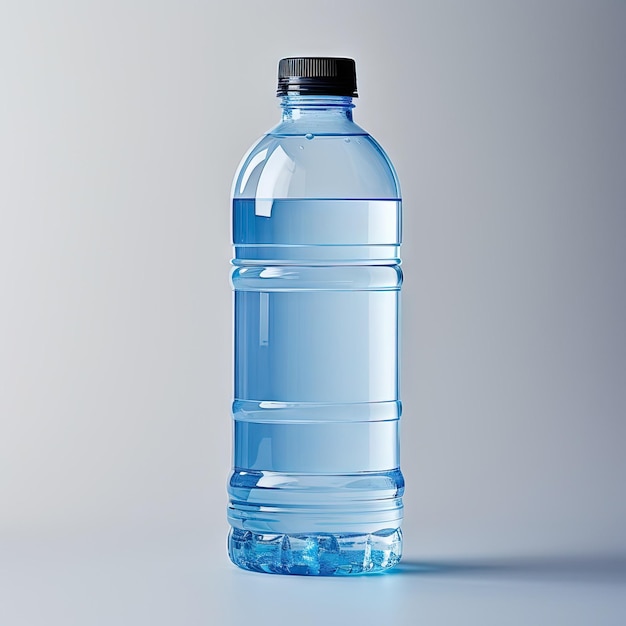 standing transparent plastic water bottle with a cap mockup