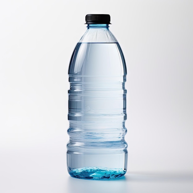 standing transparent plastic water bottle with a cap mockup