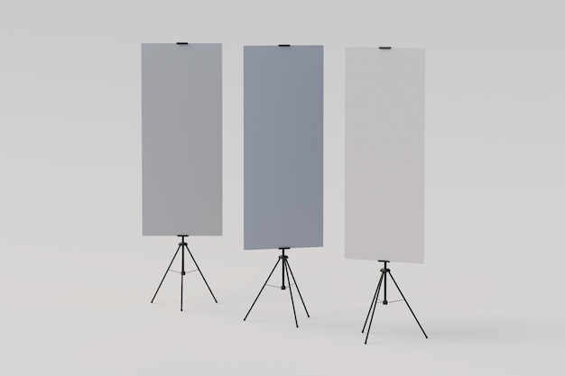 Photo standing tripod banner mockup 3d rendering