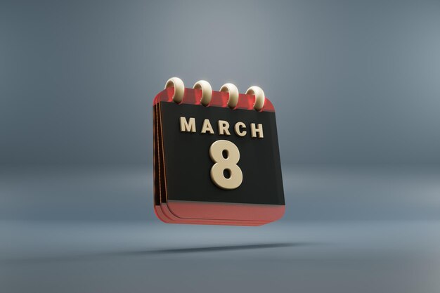 Standing zwarte en rode maand gelijst bureau kalender met datum 8 maart Moderne ontwerp met gouden elemen