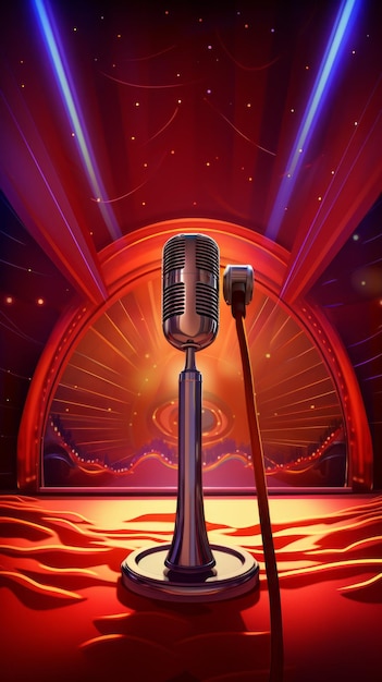 Photo standup comedy night poster with microphone and red carpet