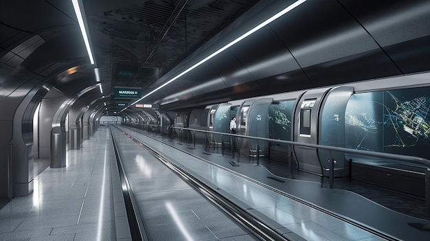 Stap in de toekomst van stadsvervoer met een geavanceerd metrosysteem dat geavanceerde technologie integreert om de passagierservaring te verbeteren Gegenereerd door AI