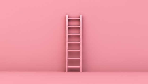 Stap ladder op een roze muur