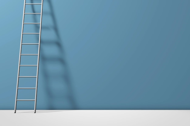 Stap ladder tegen een muur Groei toekomstig ontwikkelingsconcept 3D Rendering