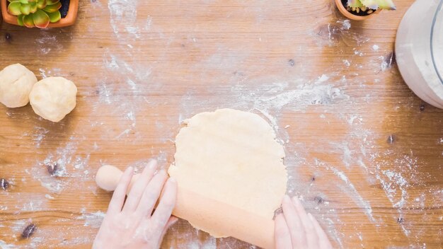 Stap voor stap. Rollend deeg voor zelfgemaakte empanadas.