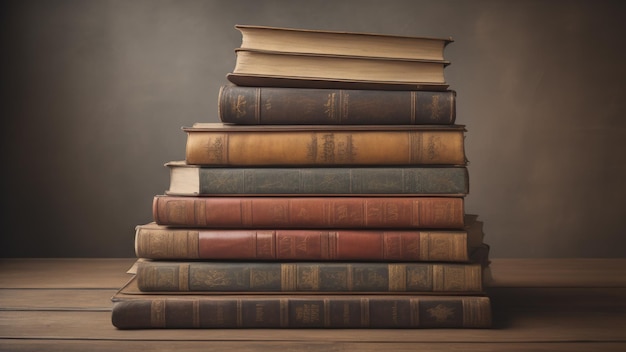 Stapel antieke boeken op oude houten tafel