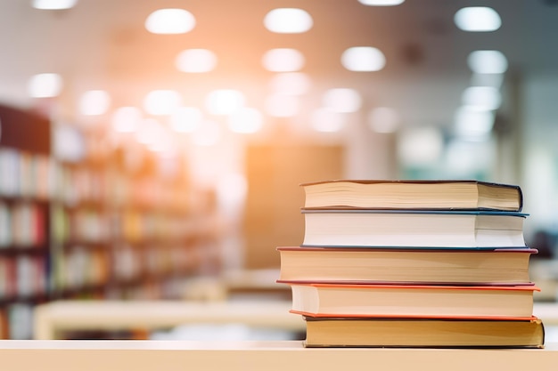 Stapel boeken in de bibliotheekkamer met een wazige achtergrond