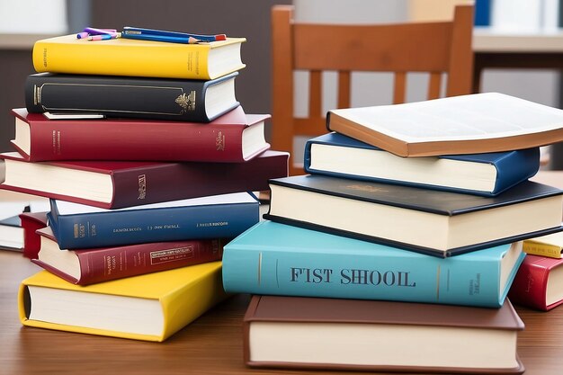 Foto stapel boeken op een bureau voor terug naar school