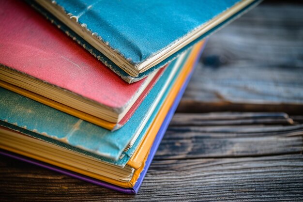 Stapel boeken op een houten tafel