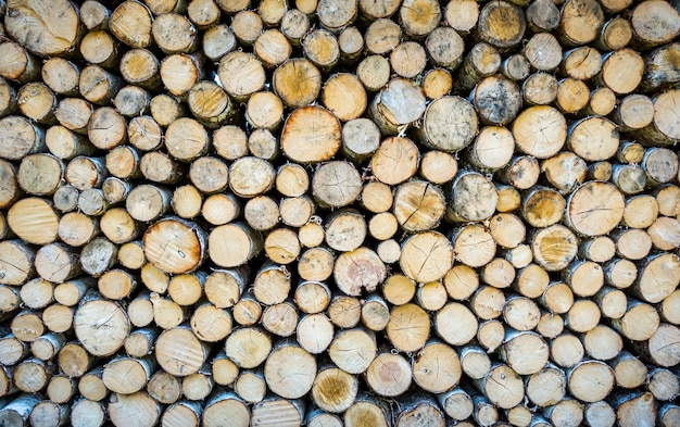 Stapel boomstammen. Textuur achtergrond behang