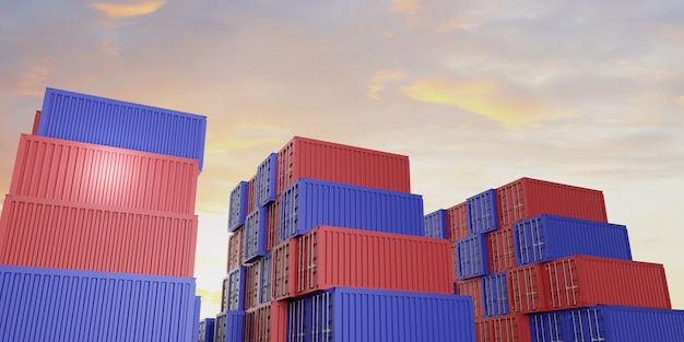 Stapel containers doos in import export zakelijke logistiek. 3D-rendering