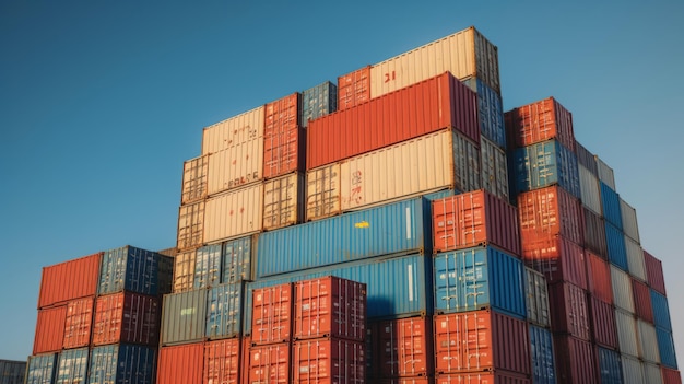 Stapel containers vrachtschip import of export in haven haven vracht vracht verzending van container