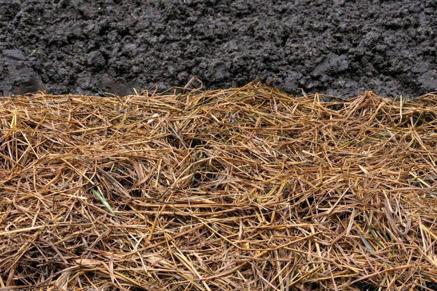 stapel droog stro met wazige bodemachtergrond