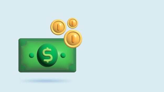 Stapel geld en gouden munten 3D-munten met dollarteken prop contant geld illustratie