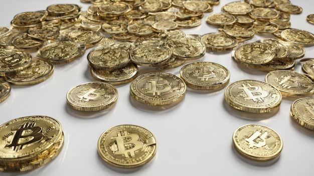 Stapel gouden bitcoins op tafel