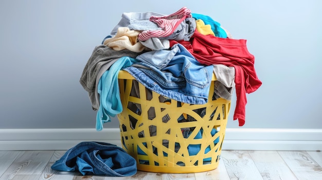 Foto stapel kleren in de wasmand gegenereerd door ai