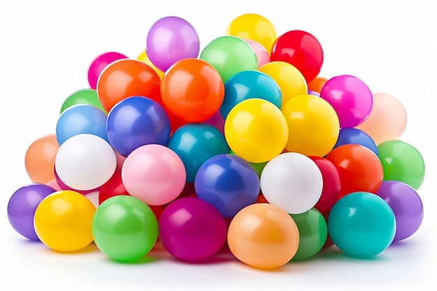 Stapel kleurrijke ballonnen op een witte achtergrond