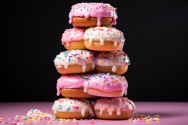 Foto stapel kleurrijke besprenkelde donuts op een witte of heldere oppervlakte png doorzichtige achtergrond