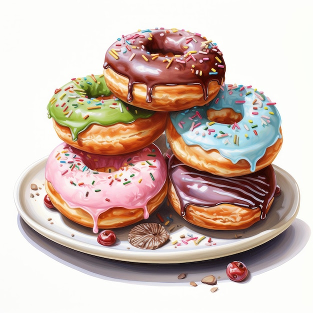 Stapel kleurrijke donuts in waterverf stijl AI gegenereerd