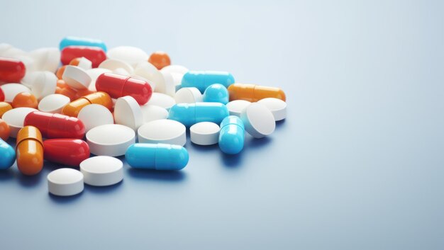 Stapel kleurrijke pillen Closeup medische behandeling achtergrond met kopie ruimte pijnstillers recept