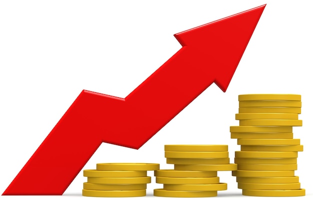 Stapel munt met rode pijl