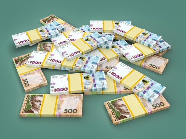 Stapel Oekraïense geld hryvnia grivna hryvna met 1000 bankbiljetten Financiën concept 3D-rendering