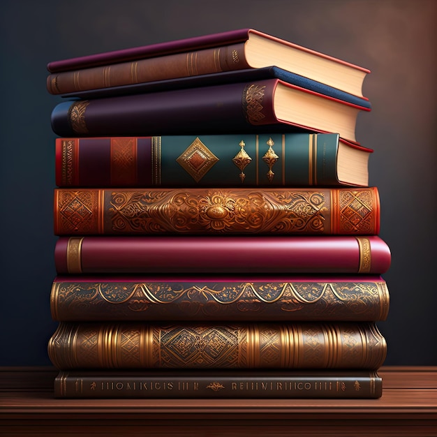 Stapel oude sierlijke decoratieve boeken op een plank Lezen is leuk Bookworm Volumes and tomes