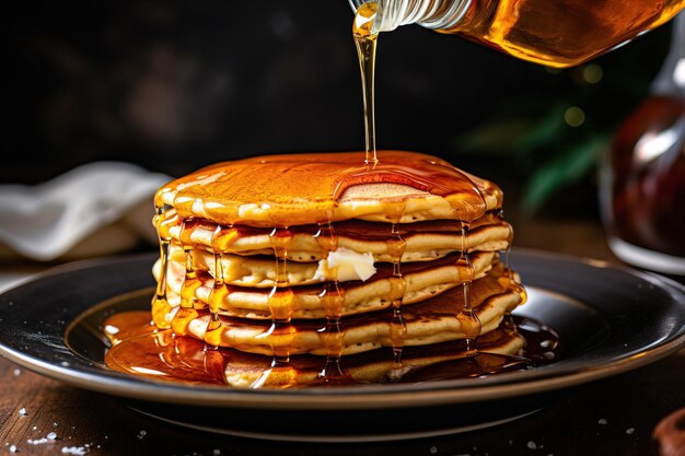 stapel pannenkoeken met honing