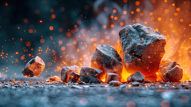 Stapel rotsen met vuur