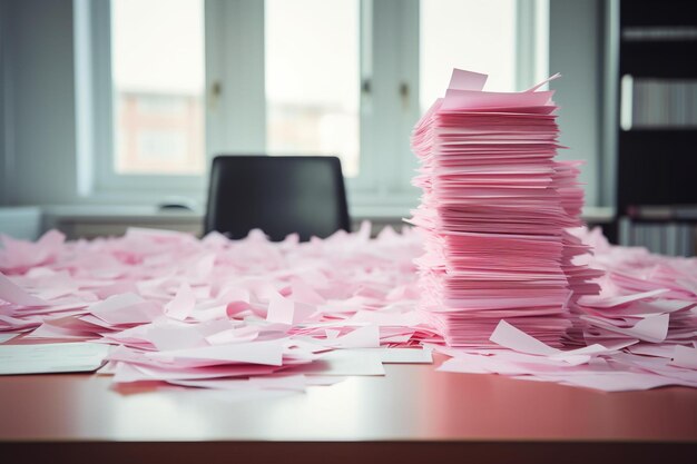 Stapel roze briefjes naast een afnameschema op een bureaublad