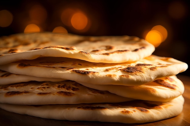 Foto stapel traditioneel naanbrood op de tafel geïsoleerd op de bediende tafel pita brood