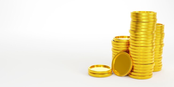 Stapel vele gouden munten op witte achtergrond 3d illustration