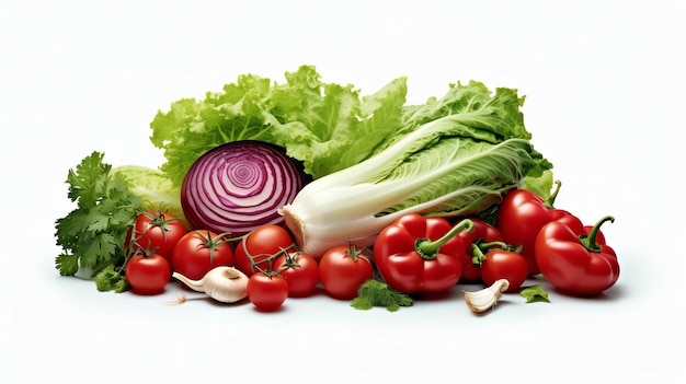Stapel verse groenten op een witte achtergrond