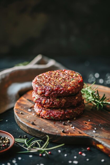 Foto stapel vleesbroodjes op een rustiek houten bord ideaal voor voedingsblogs of restaurantmenu's