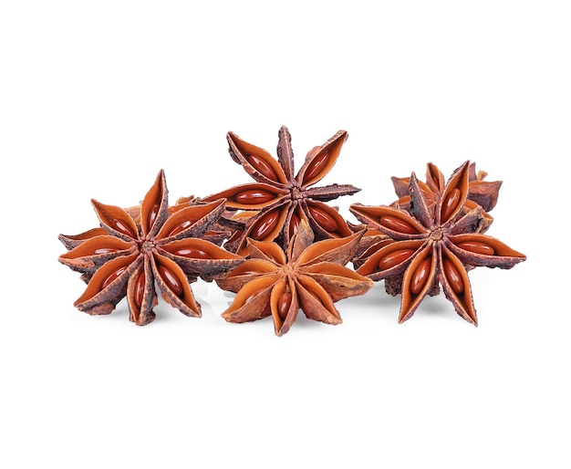 Star anise isolated on the white background, top view